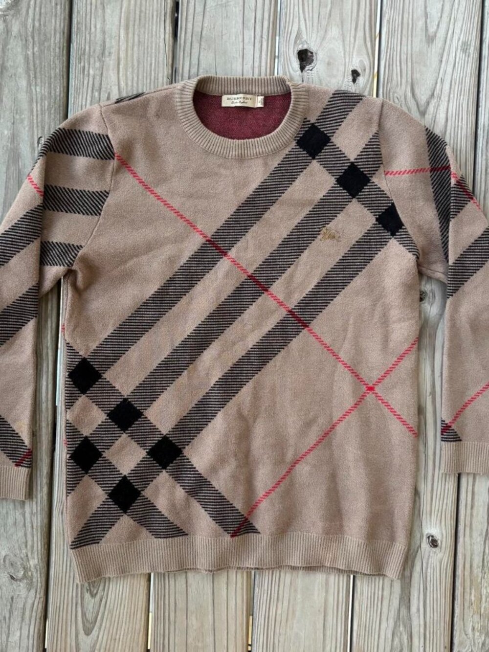 Burberry Sweater London England Stripe Design Pullover Tan XL